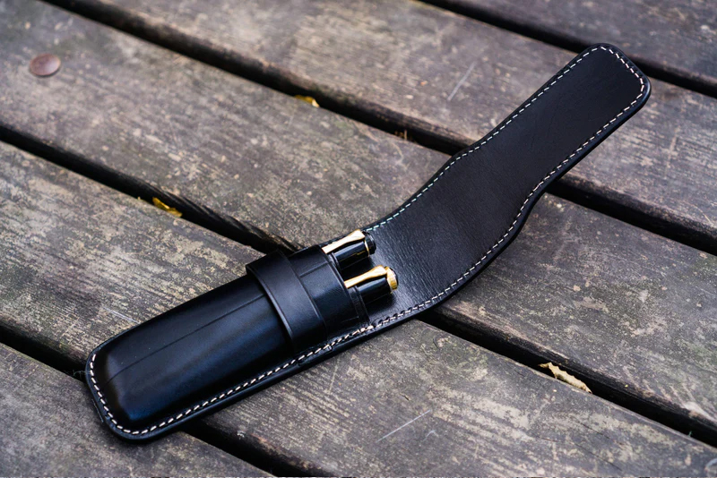 جا قلم چرمی 2 تایی گلن لدر Leather Flap Pen Case Black