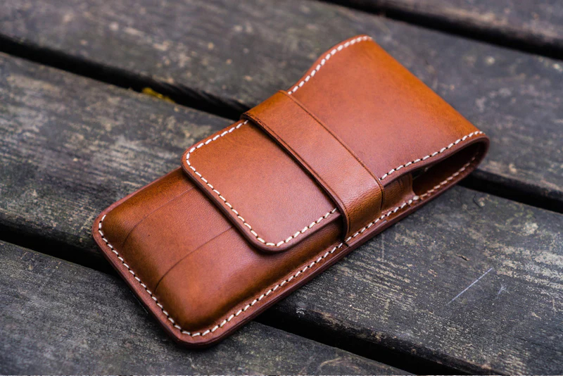 جا قلم چرمی 3 تایی گلن لدر Leather Flap Pen Case Brown