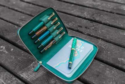 جا قلم چرمی 5 تایی گلن لدر Zippered 5 Slots Crazy Horse Green