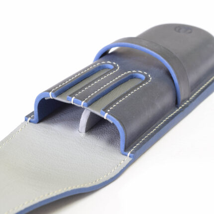 جا قلم چرمی 2 تایی شوالیه DLX رنگ سرمه ای با دوخت سفید