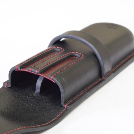 جا قلم چرمی 2 تایی شوالیه DLX رنگ مشکی با دوخت قرمز